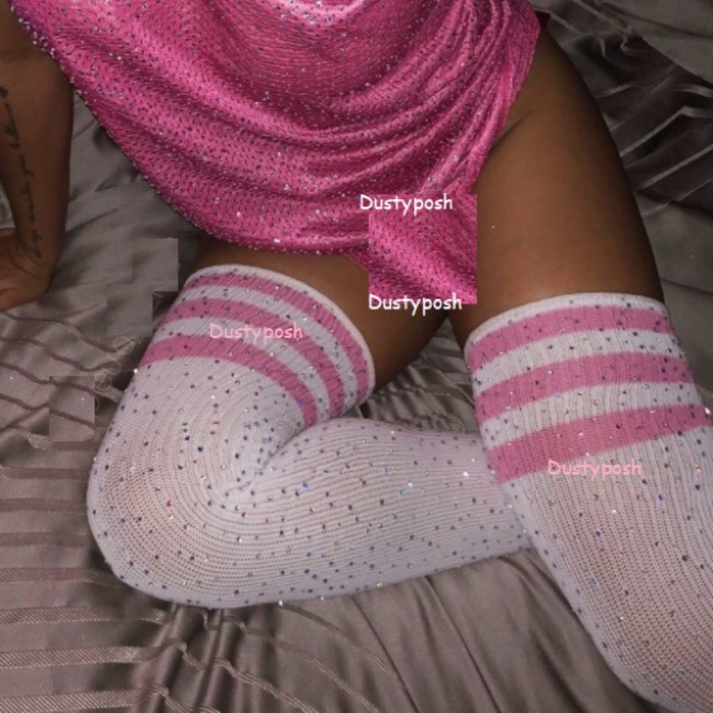 Crystal Rhinestone Over The Knee Socks Thigh High Bling Sport Long Boot OTK Pink